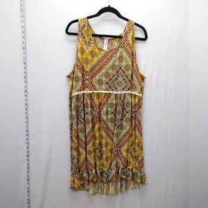 Bohemian Sleeveless Dress with Ruffle High-Low Hem